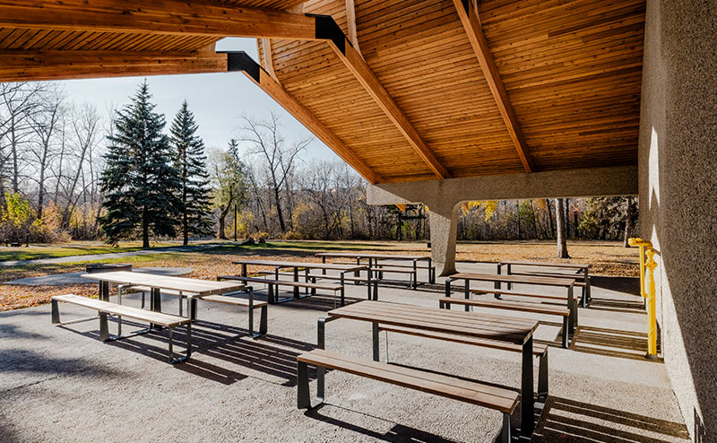 Renovated picnic shelter with wheel chair accessible tables