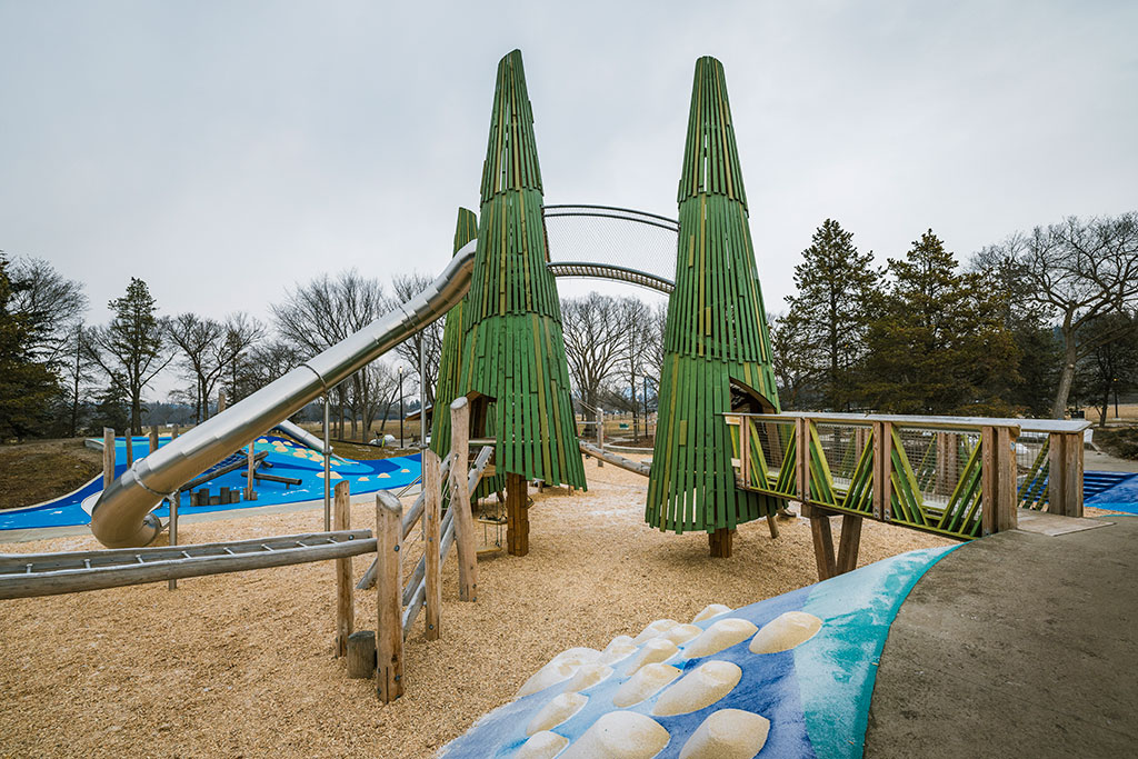 Spruce Forest, bridge connection and slide