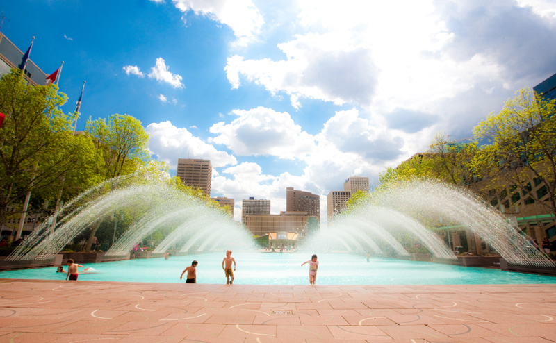 Kids playing in City Hall Fountain