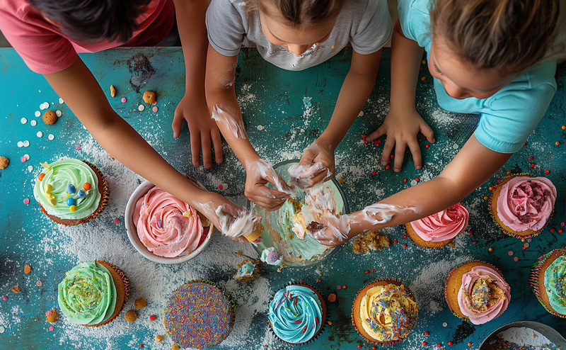 Three kids decorating cupcakes.