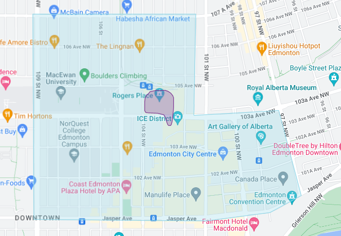 Event parking region around Rogers Place