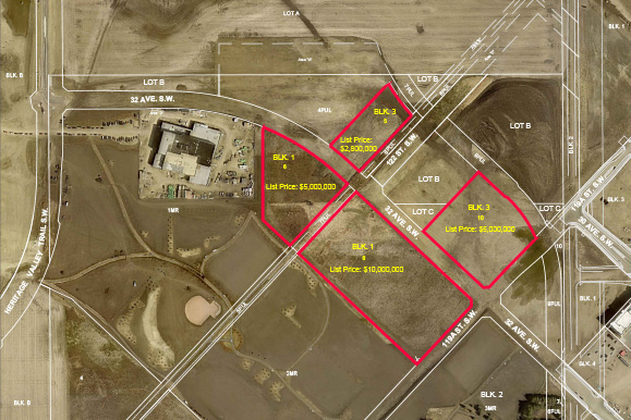 Aerial view of Heritage Valley Town Centre with prices listed