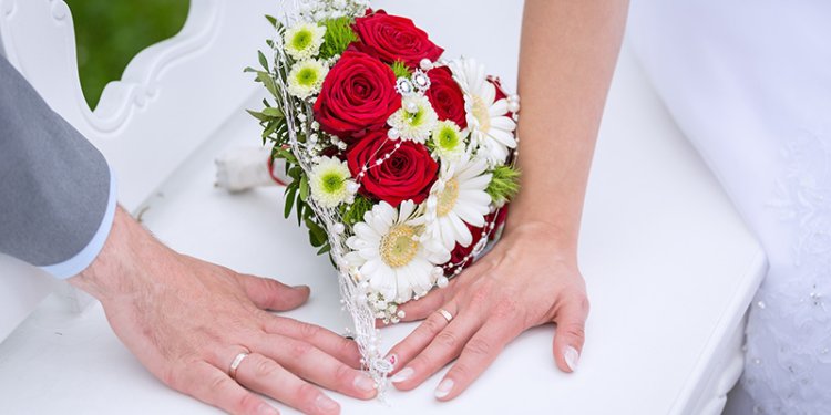 bride and groom hands with rings