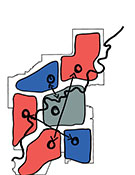 An image showing a map of Edmonton with coloured squares and lines imposed over top.